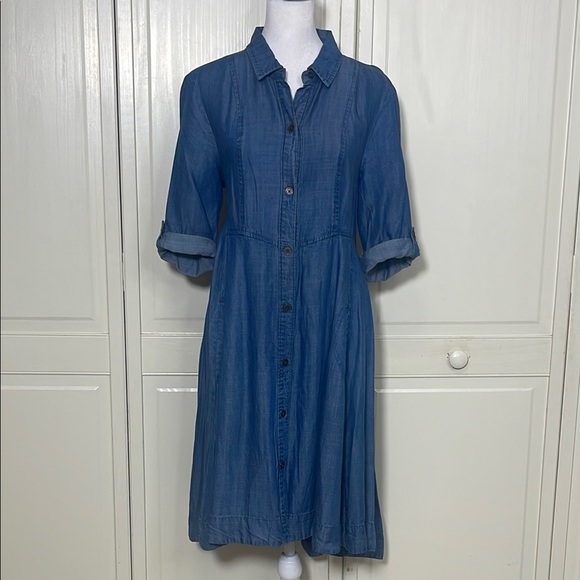Chelsea & Theadore Women’s Blue Denim Shirt Dress Knee-Length Chambray Sz S - Picture 4 of 11